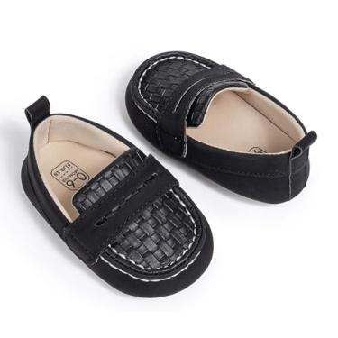 Imagem de Tênis infantil de couro sintético com sola macia para recém-nascidos primeiros andadores, 002 Preto, 12-18 Months Toddler