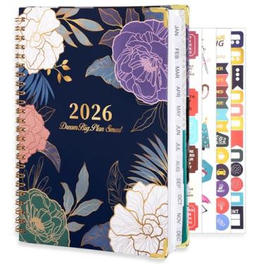 Imagem de Agenda 2026, agenda semanal e mensal, janeiro de 2026 a dezembro de 2026, agenda A5 (16,5 cm x 21,6 cm) com abas, bolso interno para material de escritório escolar em casa, flor azul