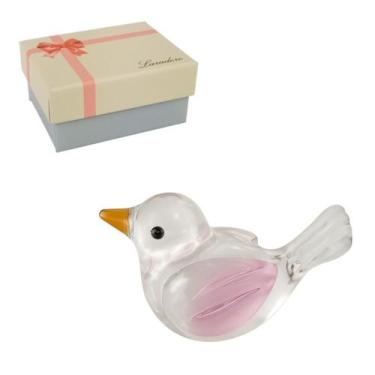 Imagem de Bibelô Passarinho de Murano Laradore Rosa Com Caixa Presente
