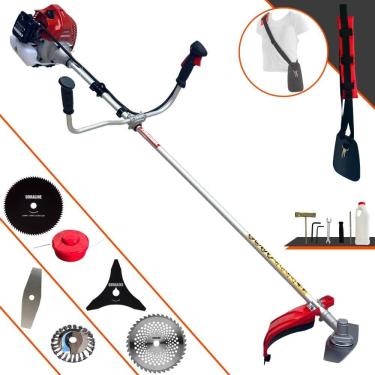 Imagem de Máquina de Cortar Grama À Gasolina Kawashima BCJ620L 62cc 3HP 10.000rpm Roçadeira Com Carretel Nylon + 4 Lâminas de Cortes + Escova de Aço 24 Cerdas