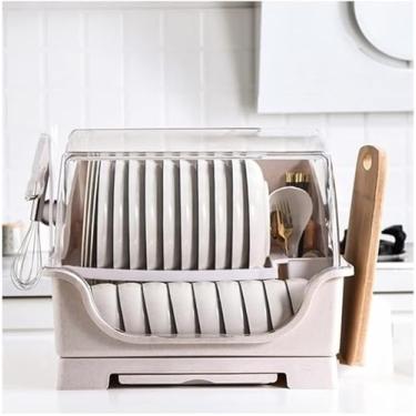 Imagem de AKALNNB Escorredor de louça escorredor de pratos de cozinha tigela de utensílios de mesa caixa de armazenamento de pauzinhos de plástico escorredor doméstico tampa grande recipiente de camada dupla