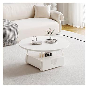 Imagem de Mesa de centro redonda para sala de estar, mesa de sofá moderna com prateleira de armazenamento e gavetas, mesa de coquetel, mesa central com moldura de metal