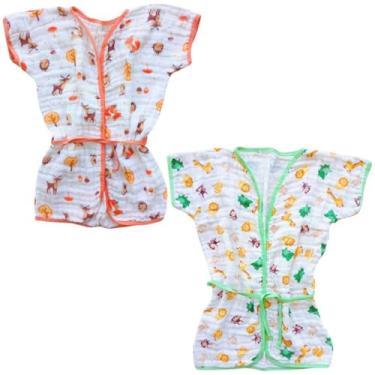 Imagem de Roupão de Banho Infantil com Capuz 100% Algodão para Praia Piscina e Natação Até 4 Anos (Kit 2 Menino Sortido)