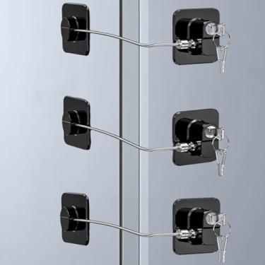 Imagem de Trava de geladeira com chave - Fechadura de geladeira com combinação resistente, ferramenta de impermeabilização para crianças/bebês para armários, gavetas, janelas e muito mais, fácil instalação e
