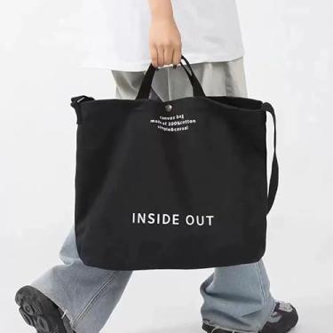Imagem de Bolsa grande de lona para mulheres, bolsa de ombro moderna com zíper e alça ajustável, bolsa preta adequada para uso diário, viagens, compras