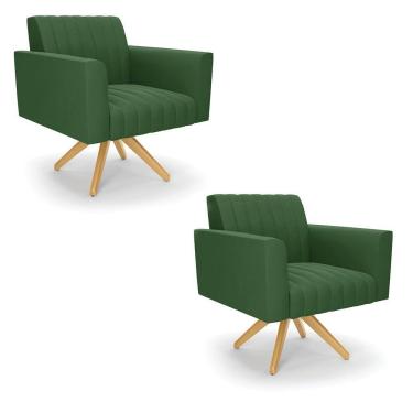 Imagem de Kit 2 Poltronas Giratória Viena Gomada Suede Verde Base De Madeira Ma30 - D'rossi