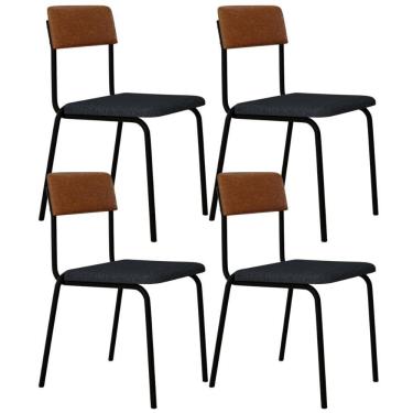 Imagem de Kit 04 Cadeiras Estofada Para Sala De Jantar Sense Preto C01 Linho Cinza Courino Caramelo - Lyam Decor