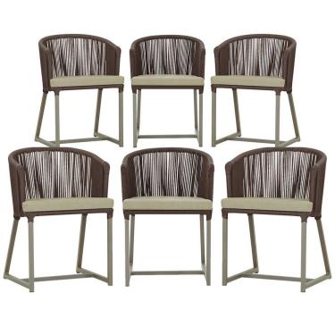 Imagem de 6 Cadeiras De Jantar Noronha Fendi Corda Náutica E7 Trama Marrom