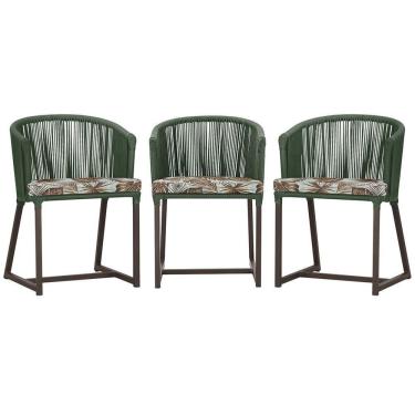 Imagem de 3 Cadeiras De Jantar Noronha Marrom Corda Náutica E6 Trama Verde