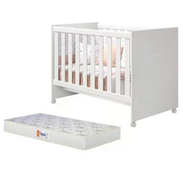 Imagem de Berço Mini Cama Katatau  Branco Brilho Com Colchão D18 De 10cm - Reller Móveis Branco Brilho