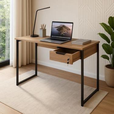 Imagem de Mesa Para Escritório Escrivaninha Moderna Pés Metal Industrial 1 Gavet
