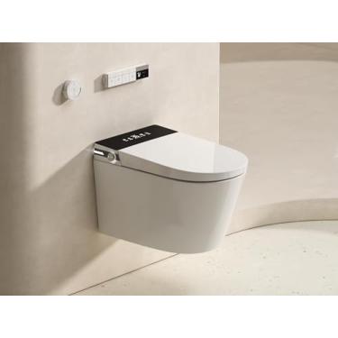 Imagem de MEJE #T010G – Sanita inteligente pendurada na parede, vaso sanitário pendurado na parede com combinação de bidê, tanque de água embutido, assento aquecido, água morna, secadora, descarga automática