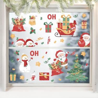 Imagem de HLNIUC Adesivos de parede de Natal dupla face (89 cm x 30 cm) Bonito Papai Noel boneco de neve adesivo de janela, caixa de presente de árvore de Natal faça você mesmo, decalque de parede removível