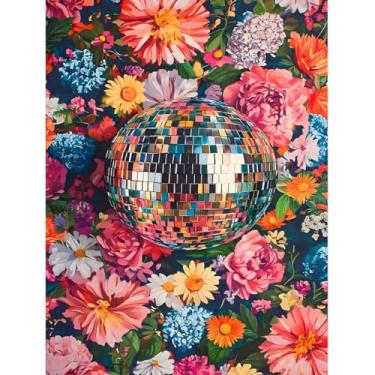 Imagem de Kits de ponto cruz com estampa de bola de discoteca para adultos – Kits de bordado de flores para iniciantes e adultos, kits de ponto cruz contados com dimensões de 11 CT para adultos, artesanato