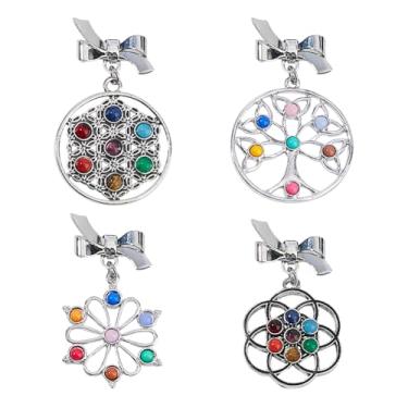 Imagem de SUPERFINDINGS Broche de árvore da vida, 4 peças, broche de laço de prata com berloque redondo, broches de flor de latão, broche de lapela de cristal colorido para mulheres, homens, chapéu, banquete