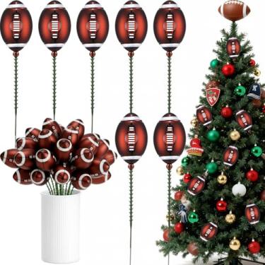 Imagem de Knitgrip 24 peças de enfeites de bola de futebol de 19 cm em palhetas com fio, palitos de árvore de Natal, tema esportivo, bolas de decoração de futebol para vasos, grinaldas, enfeite de árvore