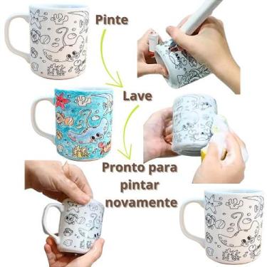 Imagem de Kit Caneca Colorir Pinta Repinta Desenhos Sortidos em Porcelana - Anti