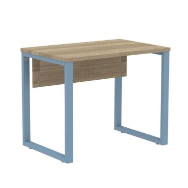 Imagem de Mesa Escritório P25 Tub Pandin 90 Cm (larg) Tampo Mdp Noce Naturalle Pé Aço Tubular Azul Dali