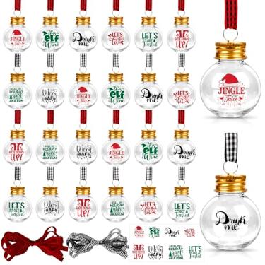 Imagem de 32 bolas de bebida transparentes de Natal, bolas de plástico transparente preenchíveis com fita xadrez e adesivos para artigos de festa de Natal em casa