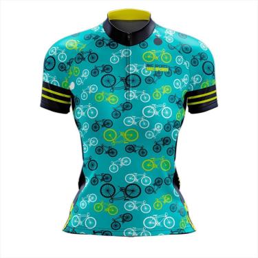 Imagem de CAMISA CICLISMO FEMININA MANGA CURTA BIKE AZUL CELESTE MODELO 11-Feminino