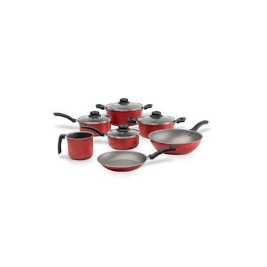 Imagem de Jogo de Panelas Brinox Antiaderente Pro-Flon 7 Peças Ruby Vermelho Vermelho