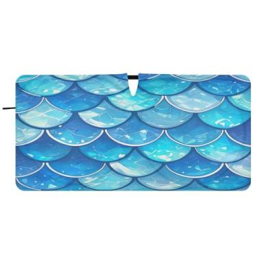 Imagem de Blueangle Guarda-sol azul escamas sereia para-brisa - 149.9 cm x 76.2 cm dobrável carro janela frontal blocos pára-sol raios UV viseira de sol (677)