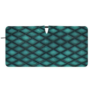 Imagem de Blueangle Para-brisa xadrez geométrico azul-petróleo aquarela - 149.9 cm x 76.2 cm dobrável carro janela frontal blocos guarda-sol raios UV viseira de sol (545)