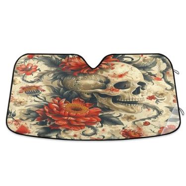 Imagem de SEHANY Esqueletos góticos engraçados para para-brisa, protetor solar dobrável, protetor de viseira de sol bloqueia os raios UV para manter o veículo fresco protetor de viseira de sol para carro