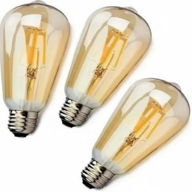 Imagem de Kit 3 Lampada Filamento De Led St64 Retro Vintage E27 Bivolt Ambar Branco Quente VRS