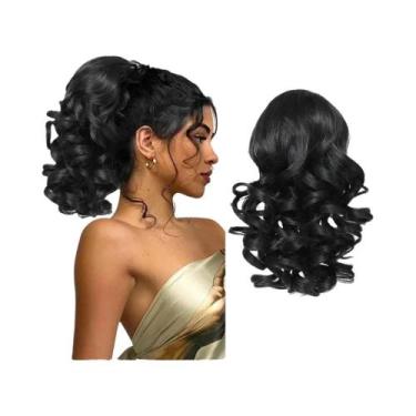 Imagem de Extensões De Rabo De Cavalo Sintético Curto E Cacheado Com Clip Para U