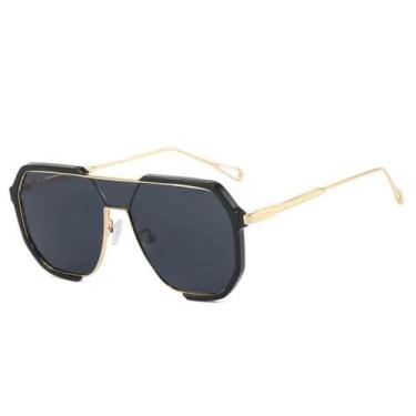 Imagem de Óculos de Sol Oversized Feminino Unissex em Metal com Proteção UV400 para Esportes ao Ar Livre, Corrida e Ciclismo, Dourado e Cinza