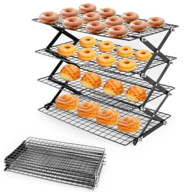 Imagem de Moxluck Rack de resfriamento dobrável de 4 camadas com configuração ajustável de 3, esfriamento de arame, assar, cozinhar, secar para biscoitos, pão (preto-4 camadas)
