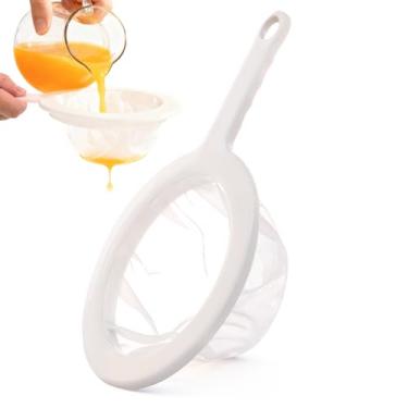 Imagem de AIZOE Coador de malha fina com alça, malha 80, filtro de suco de plástico após suco, escorredor pequeno para cozinha, peneira fina de nylon para leite de soja/nozes, iogurte, café, mel, alimentos