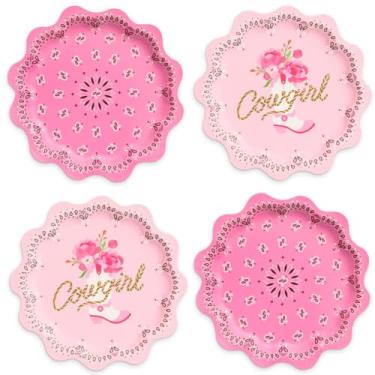 Imagem de xo, Fetti Pratos Cowgirl – 24 paltes de papel | festa ocidental, tema vaqueira, aniversário bandana, despedida de solteira, decoração ocidental, rosa, folha dourada, glamour