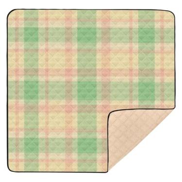 Imagem de Qilmy Tapete xadrez vintage para bebês 127 x 127 cm, macio à prova d'água para bebês e crianças, tapete antiderrapante lavável para cercadinho