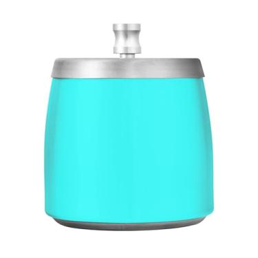 Imagem de JUZIHAI Cinzeiro ciano de cor sólida com tampa, cinzeiro de aço inoxidável inodoro à prova de vento cinzeiro sem fumaça para escritório em casa, pátio, varanda, cigarro