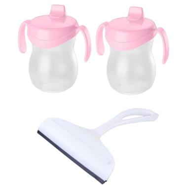 Imagem de Conjunto de 1 Rodo Plástico Multiuso Branco com Raspador 18cm + 2 Copo Infantil 310ML Atóxico Rosa