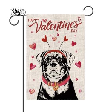Imagem de Feliz Dia dos Namorados Bandeira de Jardim Rottweiler Cachorro Amor Coração Aniversário Decorações de Feriado Vertical Dupla Face Para Jardim Exterior Decoração de Gramado 30 x 45 cm