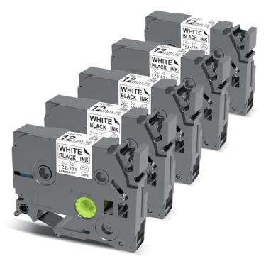 Imagem de 5 x refil de etiquetador compatível com fita de etiqueta Brother P-Touch, substituição para fita TZe 12 mm 0,47 branco laminado, para PT-H110 PT-D210D PT-D220