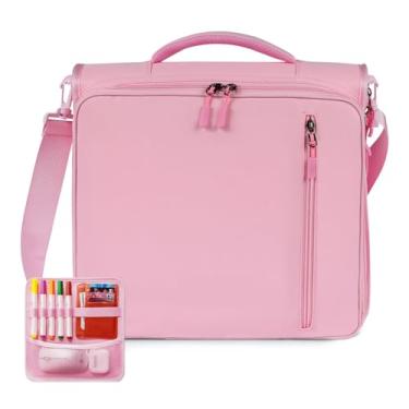 Imagem de Fichário com zíper de 3 anéis de 5 polegadas com capacidade para 500 folhas, pasta expansível de 6 abas, design de vários bolsos, alça de ombro e alça para ensino médio e escritório (rosa)