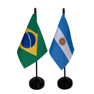 Imagem de Kit Bandeira de Mesa Brasil e Argentina, 26cm Altura, 18x11cm, Multicolorido, Oxford, Base Plástica, para Escritório, Eventos, Decoração