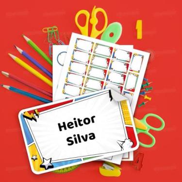 Imagem de Kit Etiquetas Escolares Personalizadas Herói 01 para identificar material escolar infantil, cadernos, livros e estojos