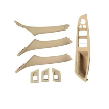 Imagem de Lhd rhd bege preto marrom ostra interior do carro apoio de braço da porta dentro puxar conjunto compatível para bmw série 5 f10 f11 523i 525i 528i 530i(RHD Beige)