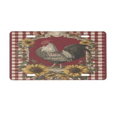 Imagem de Placa de carro retrô Red Rooster para frente do carro placas de carro alumínio metal adequado para caminhão, placa de porta de carro, bar, café, acessórios automotivos para homens e mulheres 15 x 30