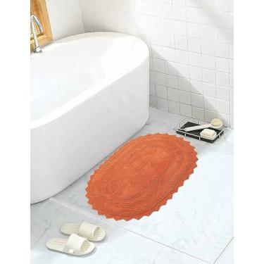 Imagem de Tapete de banho de crochê laranja enferrujado 100% algodão reversível tapete de banheiro, pequeno oval 45 x 66 cm lavável