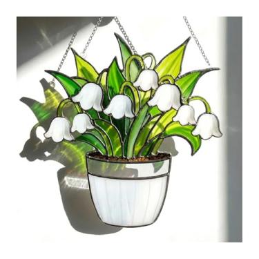 Imagem de Apanhador de sol suspenso para janela de vitral de flor lírio do vale - 25 cm feito à mão para vitrais reais - decoração para casa, jardim, festa de Natal, casamento, presentes de inauguração de casa