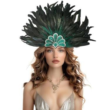 Imagem de JEGERMIG Acessório de cabeça de lantejoulas de penas verdes para carnaval, acessórios de cosplay para mulheres