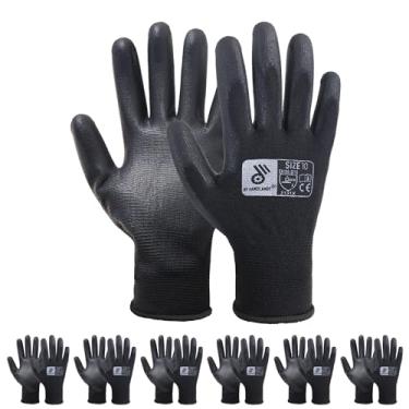 Imagem de HLDD HANDLANDY Luvas De Trabalho Com Aderência Para Homens E Mulheres, 6 Pares Mecânicas, Revestimento Pu Na Palma Nos Dedos, Jardinagem Masculina Respirável, Leve, Preta, Tamanho Extragrande