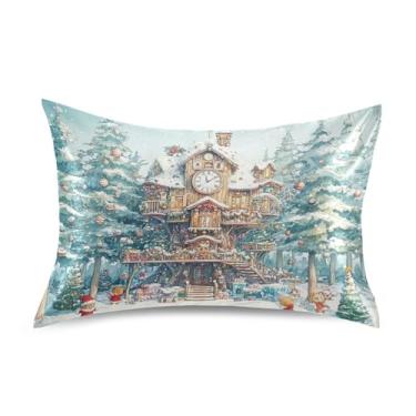 Imagem de Blueangle Winter House Fronha de cetim para cabelo e pele, fronha de seda, tamanho Queen (50,8 x 76,2 cm) - Capas de almofada de cetim com fecho de envelope (995)