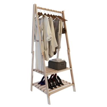 Imagem de Arara de Roupas Dobrável A-Frame, 95 cm Altura, Madeira Natural, 2 Prateleiras para Sapatos